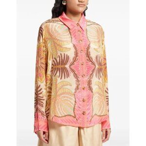 FARM Rio Palm Scarf Sand Shirt Pink Women's Size Small